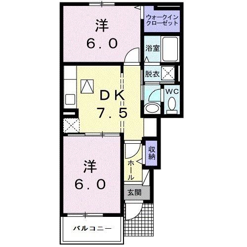 ポム・ダム-ルK(2DK/1階)の間取り写真