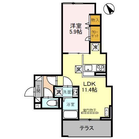 カーサピアッツァ(1LDK/1階)の間取り写真