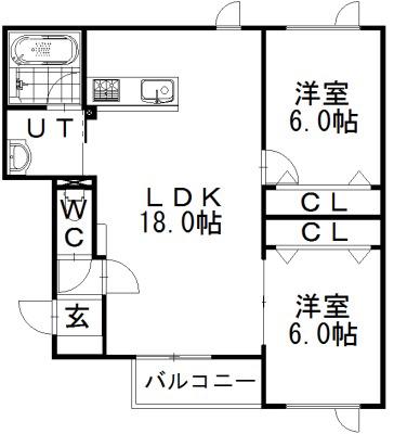 クレシオ壱番館(2LDK/1階)の間取り写真
