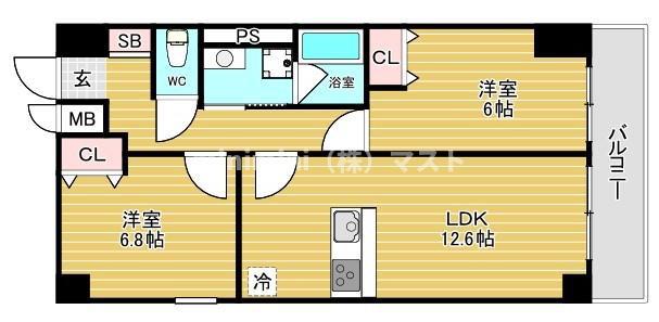 天王寺区大道2丁目マンションII(2LDK/2階)の間取り写真