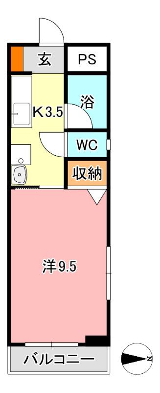 オーランド富田町(1K/4階)の間取り写真