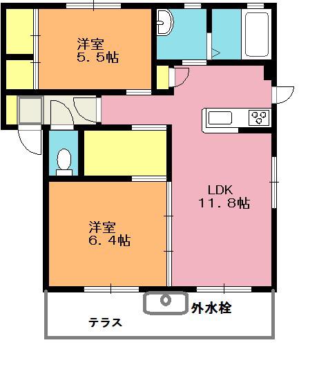 パルティールB(2LDK/1階)の間取り写真
