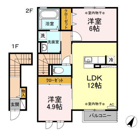 ベルディール(2LDK/2階)の間取り写真