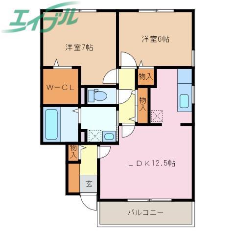 大和の里 E(2LDK/1階)の間取り写真