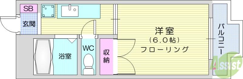 八木山コーポ(1K/3階)の間取り写真