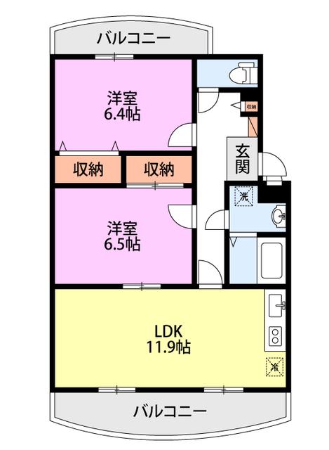 シャルム弐番館(2LDK/2階)の間取り写真