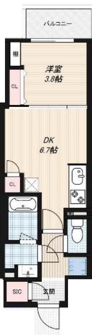 DIMORA靭公園(1DK/6階)の間取り写真