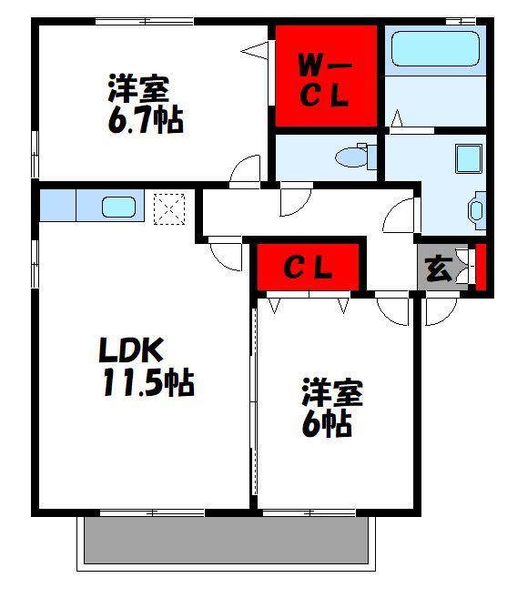 リビングタウン新宮 G棟(2LDK/2階)の間取り写真