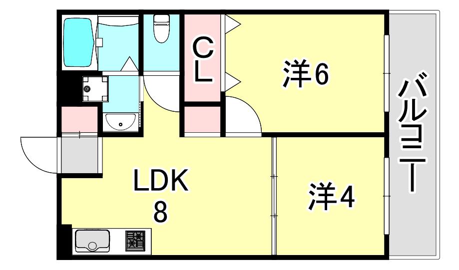 ビタミンテラス上筒井(2LDK/1階)の間取り写真