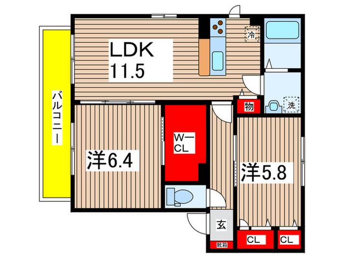 リヴェールコートB棟(2LDK/1階)の間取り写真