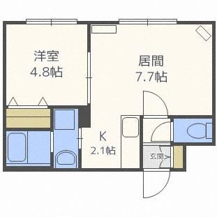 グランメール 月寒イースト(1LDK/2階)の間取り写真