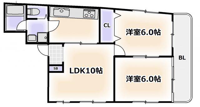 ひかり第3ビル(2LDK/7階)の間取り写真
