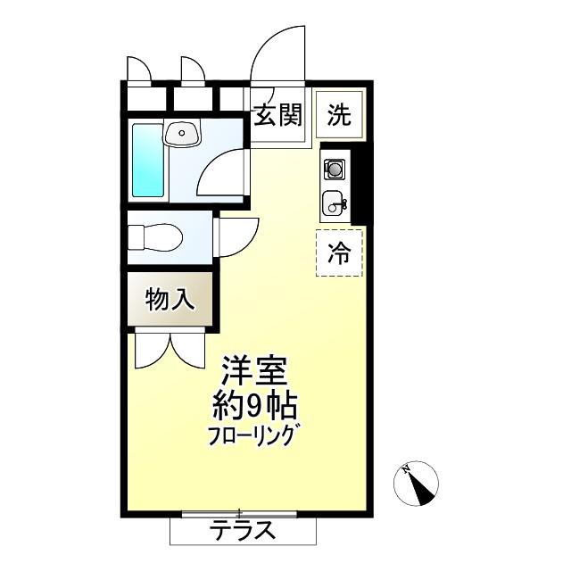きんもくせいハイムB(ワンルーム/1階)の間取り写真