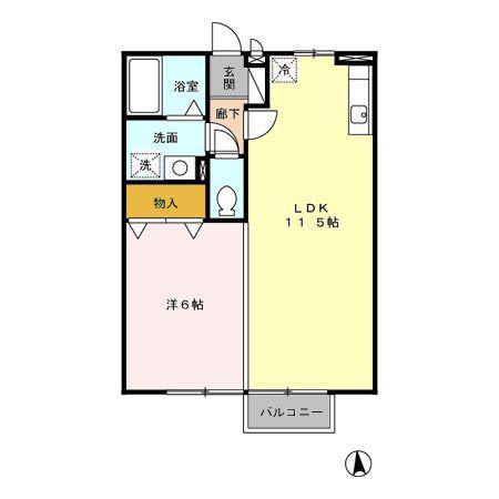 アンプルールB棟(1LDK/2階)の間取り写真