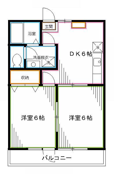 パラッツオカメリア(2DK/2階)の間取り写真