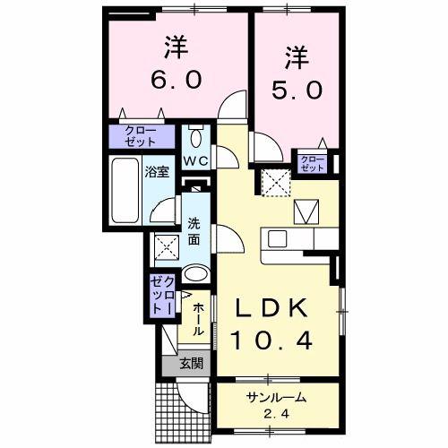 ユア コルクーレ II(2LDK/1階)の間取り写真