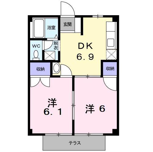 カーサ・グローバルB(2DK/1階)の間取り写真