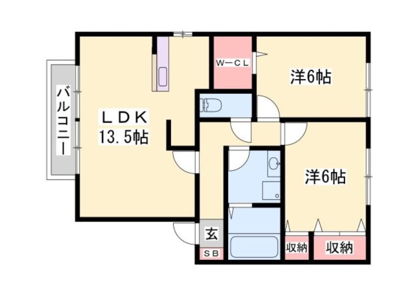 メリーファンテン A棟(2LDK/2階)の間取り写真
