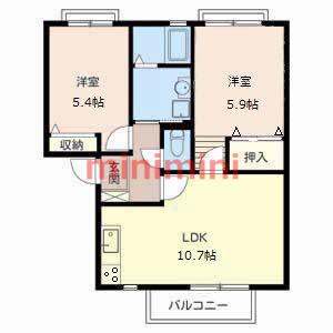 VINGT DOMILS水尾 I・II(2LDK/2階)の間取り写真