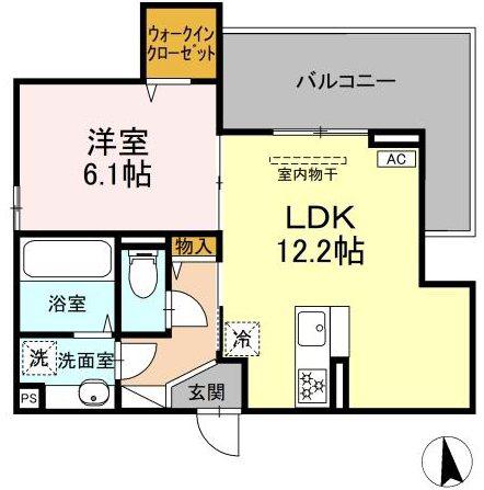 GRAND D-ROOM大手(1LDK/2階)の間取り写真