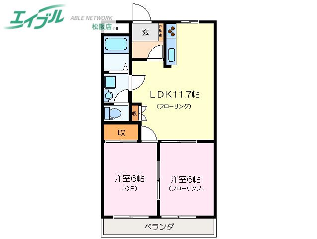 ディアレスト(2LDK/1階)の間取り写真