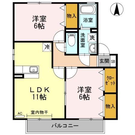 ラ・ベルドミール III棟(2LDK/2階)の間取り写真