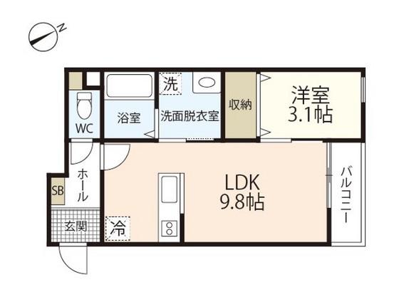 VIVI五日市(1LDK/3階)の間取り写真