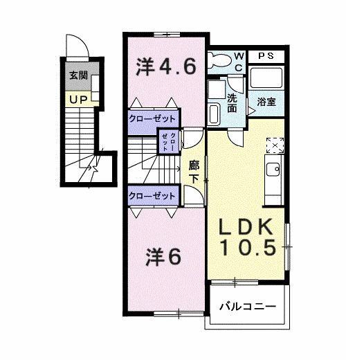 エスポワール安芸II(2LDK/2階)の間取り写真