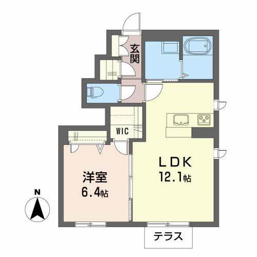 プランドール南中央B棟(1LDK/1階)の間取り写真