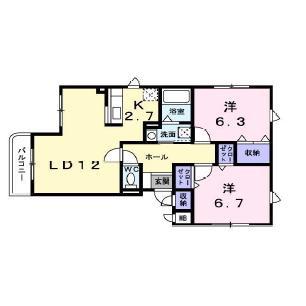 五稜郭ピュア-I(2LDK/1階)の間取り写真