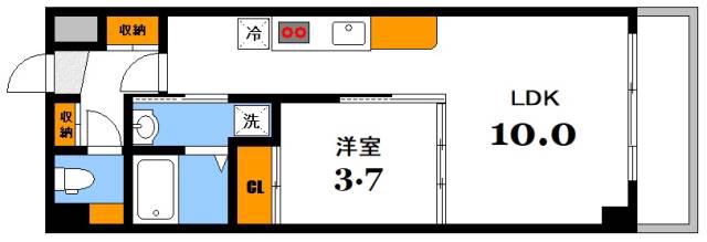 リブネ横川(1LDK/3階)の間取り写真
