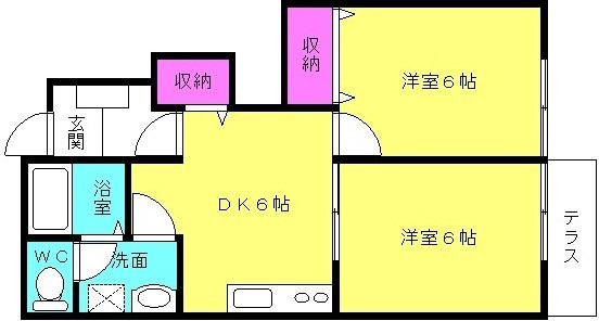 サン フェスタB(2DK/1階)の間取り写真