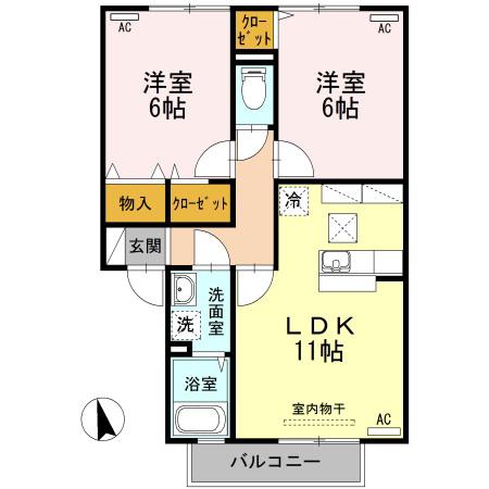 エーデルハイム II棟(2LDK/1階)の間取り写真