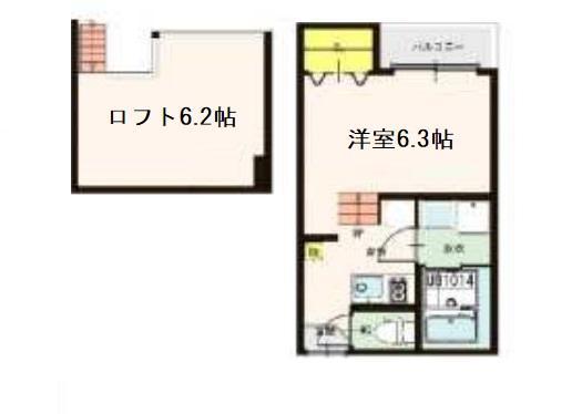 プロスペクト東仙台(1K/2階)の間取り写真