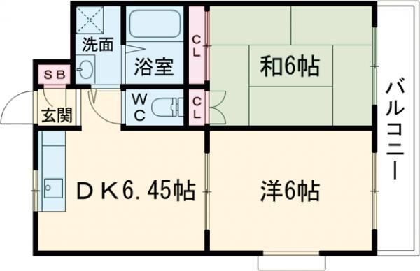 ヒルトップC(2DK/2階)の間取り写真