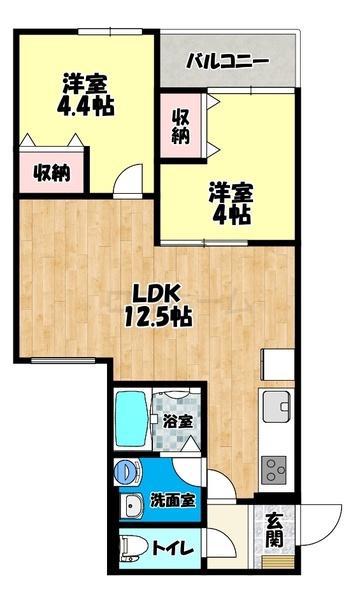 富田林市本町AP(2LDK/3階)の間取り写真