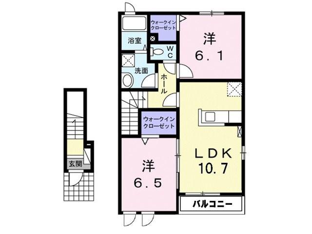 けやきレジデンス B(2LDK/2階)の間取り写真