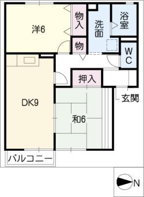 サニーコート下箕田 B(2DK/2階)の間取り写真