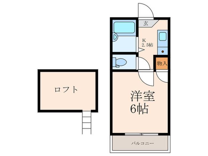 プライマリー到津の森(1K/2階)の間取り写真