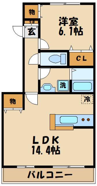 キュロコ千歳船橋(1LDK/2階)の間取り写真