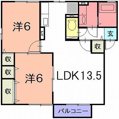 ルミエールB(2LDK/2階)の間取り写真