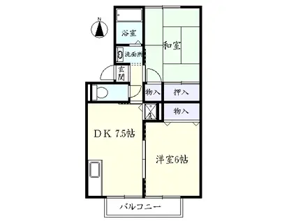 トゥインクル・アイA棟(2DK/1階)の間取り写真