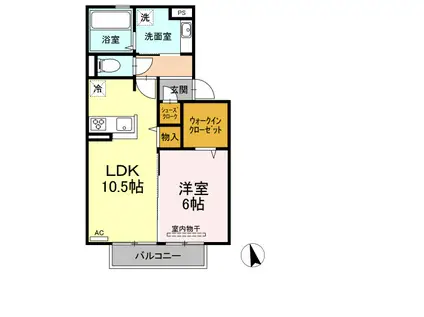 レチエV B棟(1LDK/2階)の間取り写真