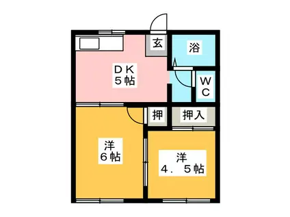 タウンハウス美里D(2DK/1階)の間取り写真