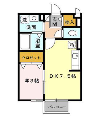 ミカハウスII(1DK/2階)の間取り写真