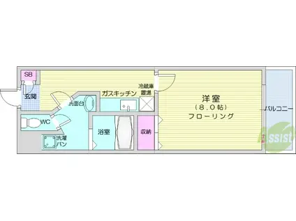 リヴィエール仙台西(1K/3階)の間取り写真