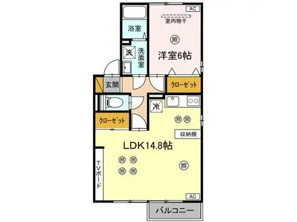 ＪＲ常磐線 水戸駅 バス乗車時間：25分 最寄りバス停で下車 徒歩10分 2階建 築21年(1LDK/2階)の間取り写真