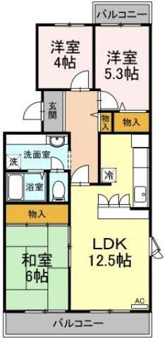 グレースソシア(3LDK/3階)の間取り写真