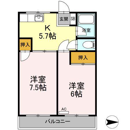 大石マンション(2K/2階)の間取り写真