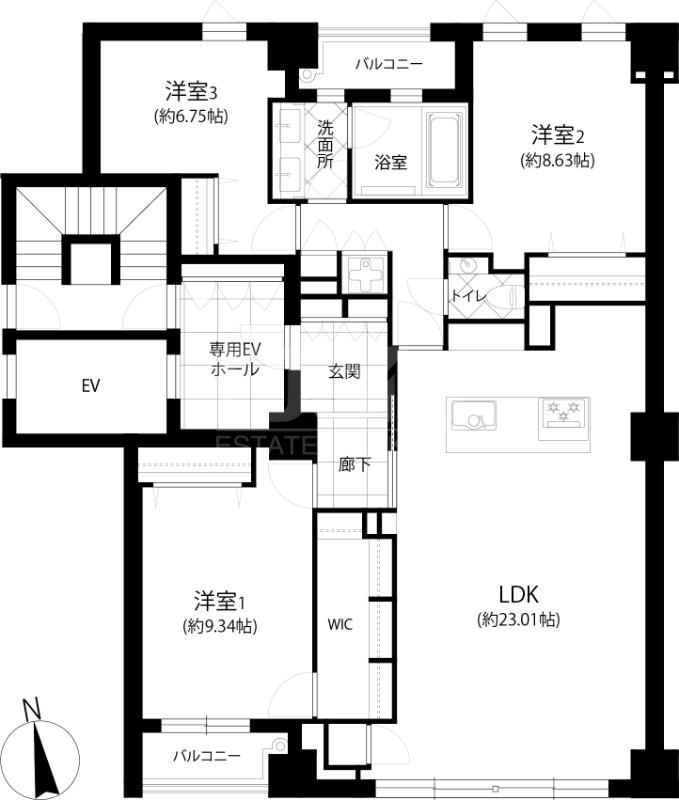 THE GOLDMANCASTLE SAKURAZAKA FOREST(3LDK/3階)の間取り写真